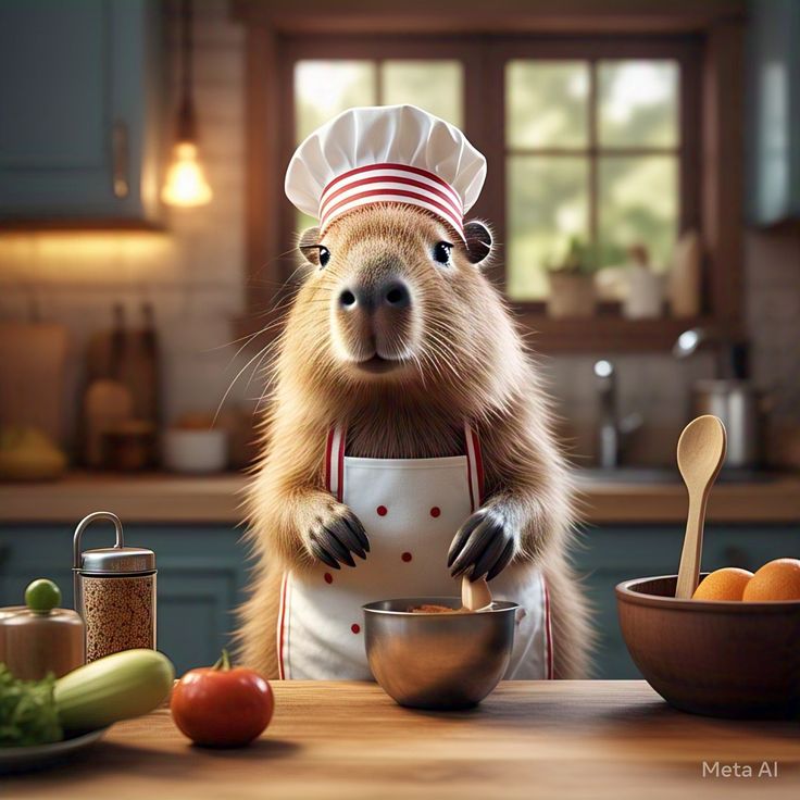 Capybara chef cooking — Groceries and essentials